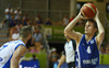 Mikko Koivisto (no.4) of Finland shooting over Vassilis Spanoulis (no.7) of Greece during FIBA European basketball championships 2013 match between Finland and Greece. Match between Finland and Greece was played on Monday, 9th of September 2013 in Bonifika arena in Koper, Slovenia.
