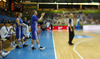 Teemu Rannikko (no.15) of Finland cheering for his team from the bench during FIBA European basketball championships 2013 match between Finland and Greece. Match between Finland and Greece was played on Monday, 9th of September 2013 in Bonifika arena in Koper, Slovenia.
