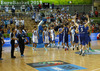 Finnish players celebrate their victory in front of their fans during FIBA European basketball championships 2013 match between Finland and Greece. Match between Finland and Greece was played on Monday, 9th of September 2013 in Bonifika arena in Koper, Slovenia.
