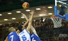 Kimmo Muurinen (no.6) of Finland (R) and Shawn Huff (no.7) of Finland (L) jumping for rebound ball with Yannis Bourousis (no.5) of Greece (M) during FIBA European basketball championships 2013 match between Finland and Greece. Match between Finland and Greece was played on Monday, 9th of September 2013 in Bonifika arena in Koper, Slovenia.
