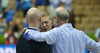 Head coach of Finnish team, Henrik Dettmann (R) in discussion with his assistants after end of the FIBA European basketball championships 2013 match between Finland and Greece. Match between Finland and Greece was played on Monday, 9th of September 2013 in Bonifika arena in Koper, Slovenia.
