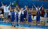 Finnish players celebrate their victory in front of their fans after end of the FIBA European basketball championships 2013 match between Finland and Greece. Match between Finland and Greece was played on Monday, 9th of September 2013 in Bonifika arena in Koper, Slovenia.
