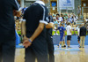 Teemu Rannikko (no.15) of Finland greeting teammates during presentation of teams before start of the FIBA European basketball championships 2013 match between Finland and Greece. Match between Finland and Greece was played on Monday, 9th of September 2013 in Bonifika arena in Koper, Slovenia.
