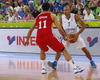 Shawn Huff (no.7) of Finland (R) and Krunoslav Simon (no.11) of Croatia (L) during FIBA European basketball championships 2013 match of second round between Finland and Croatia. Match between Finland and Croatia was played on Thursday, 12th of September 2013 in Stozice arena in Ljubljana, Slovenia.
