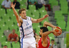 Petteri Koponen (no.11) of Finland (L) playing defense on Ante Tomic (no.4) of Croatia (R) during FIBA European basketball championships 2013 match of second round between Finland and Croatia. Match between Finland and Croatia was played on Thursday, 12th of September 2013 in Stozice arena in Ljubljana, Slovenia.
