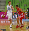Petteri Koponen (no.11) of Finland (L) and Roko Leni Ukic (no.10) of Croatia (R) during FIBA European basketball championships 2013 match of second round between Finland and Croatia. Match between Finland and Croatia was played on Thursday, 12th of September 2013 in Stozice arena in Ljubljana, Slovenia.
