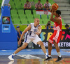 Tuukka Kotti (no.10) of Finland (L) playing defense on Dontaye Draper (no.6) of Croatia (R) during FIBA European basketball championships 2013 match of second round between Finland and Croatia. Match between Finland and Croatia was played on Thursday, 12th of September 2013 in Stozice arena in Ljubljana, Slovenia.
