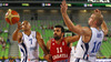 Shawn Huff (no.7) of Finland (L), Krunoslav Simon (no.11) of Croatia (M) and Tuukka Kotti (no.10) of Finland (R) fighting for rebound ball during FIBA European basketball championships 2013 match of second round between Finland and Croatia. Match between Finland and Croatia was played on Thursday, 12th of September 2013 in Stozice arena in Ljubljana, Slovenia.
