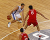 Petteri Koponen (no.11) of Finland (L) and Dario Saric (no.8) of Croatia (R) and Roko Leni Ukic (no.10) of Croatia (M) during FIBA European basketball championships 2013 match of second round between Finland and Croatia. Match between Finland and Croatia was played on Thursday, 12th of September 2013 in Stozice arena in Ljubljana, Slovenia.
