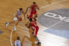 Petteri Koponen (no.11) of Finland (M) attacking between Roko Leni Ukic (no.10) of Croatia (M) and Dontaye Draper (no.6) of Croatia (L) during FIBA European basketball championships 2013 match of second round between Finland and Croatia. Match between Finland and Croatia was played on Thursday, 12th of September 2013 in Stozice arena in Ljubljana, Slovenia.

