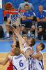 Players of Finland and Croatia fighting for rebound ball during FIBA European basketball championships 2013 match of second round between Finland and Croatia. Match between Finland and Croatia was played on Thursday, 12th of September 2013 in Stozice arena in Ljubljana, Slovenia.
