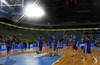 Finnish players warming up before start of the FIBA European basketball championships 2013 match of second round between Finland and Spain. Match between Finland and Spain was played on Saturday, 14th of September 2013 in Stozice arena in Ljubljana, Slovenia.
