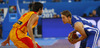 Petteri Koponen (no.11) of Finland (R) and Ricky Rubio (no.9) of Spain (L) during FIBA European basketball championships 2013 match of second round between Finland and Spain. Match between Finland and Spain was played on Saturday, 14th of September 2013 in Stozice arena in Ljubljana, Slovenia.
