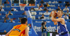 Teemu Rannikko (no.15) of Finland (R) and Fernando San Emeterio (no.11) of Spain (L) during FIBA European basketball championships 2013 match of second round between Finland and Spain. Match between Finland and Spain was played on Saturday, 14th of September 2013 in Stozice arena in Ljubljana, Slovenia.
