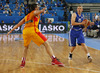 Teemu Rannikko (no.15) of Finland (R) and Fernando San Emeterio (no.11) of Spain (L) during FIBA European basketball championships 2013 match of second round between Finland and Spain. Match between Finland and Spain was played on Saturday, 14th of September 2013 in Stozice arena in Ljubljana, Slovenia.
