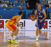 Petteri Koponen (no.11) of Finland (R) and Jose Calderon (no.8) of Spain (L) during FIBA European basketball championships 2013 match of second round between Finland and Spain. Match between Finland and Spain was played on Saturday, 14th of September 2013 in Stozice arena in Ljubljana, Slovenia.
