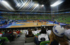 Finnish fans cheering for their team during FIBA European basketball championships 2013 match of second round between Finland and Spain. Match between Finland and Spain was played on Saturday, 14th of September 2013 in Stozice arena in Ljubljana, Slovenia.
