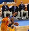 Gerald Lee (no.8) of Finland (R) and Alex Mumbru (no.15) of Spain (L) during FIBA European basketball championships 2013 match of second round between Finland and Spain. Match between Finland and Spain was played on Saturday, 14th of September 2013 in Stozice arena in Ljubljana, Slovenia.
