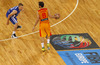 Teemu Rannikko (no.15) of Finland (L) playing defense on Jose Calderon (no.8) of Spain (R) during FIBA European basketball championships 2013 match of second round between Finland and Spain. Match between Finland and Spain was played on Saturday, 14th of September 2013 in Stozice arena in Ljubljana, Slovenia.
