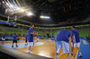 Finnish players warming up before start of the FIBA European basketball championships 2013 match of second round between Finland and Slovenia. Match between Finland and Slovenia was played on Monday, 16th of September 2013 in Stozice arena in Ljubljana, Slovenia.
