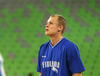 Sasu Salin (no.9) of Finland warming up before start of the FIBA European basketball championships 2013 match of second round between Finland and Slovenia. Match between Finland and Slovenia was played on Monday, 16th of September 2013 in Stozice arena in Ljubljana, Slovenia.
