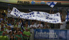 Finnish fans with We have a dream Barcelona 2014 sign before start of the FIBA European basketball championships 2013 match of second round between Finland and Slovenia. Match between Finland and Slovenia was played on Monday, 16th of September 2013 in Stozice arena in Ljubljana, Slovenia.
