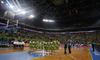 Slovenian players during national anthem before start of the FIBA European basketball championships 2013 match of second round between Finland and Slovenia. Match between Finland and Slovenia was played on Monday, 16th of September 2013 in Stozice arena in Ljubljana, Slovenia.
