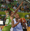 Gerald Lee (no.8) of Finland (R) and Bostjan Nachbar (no.10) of Slovenia (L) during FIBA European basketball championships 2013 match of second round between Finland and Slovenia. Match between Finland and Slovenia was played on Monday, 16th of September 2013 in Stozice arena in Ljubljana, Slovenia.
