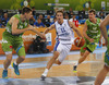 Petteri Koponen (no.11) of Finland (M) between Zoran Dragic (no.12) of Slovenia (R) and Gasper Vidmar (no.14) of Slovenia (L) during FIBA European basketball championships 2013 match of second round between Finland and Slovenia. Match between Finland and Slovenia was played on Monday, 16th of September 2013 in Stozice arena in Ljubljana, Slovenia.
