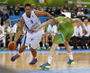 Gerald Lee (no.8) of Finland (L) and Uros Slokar (no.4) of Slovenia (R) during FIBA European basketball championships 2013 match of second round between Finland and Slovenia. Match between Finland and Slovenia was played on Monday, 16th of September 2013 in Stozice arena in Ljubljana, Slovenia.
