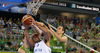 Gerald Lee (no.8) of Finland (M) jumping for rebound ball with Uros Slokar (no.4) of Slovenia (L) and Domen Lorbek (no.13) of Slovenia (R) during FIBA European basketball championships 2013 match of second round between Finland and Slovenia. Match between Finland and Slovenia was played on Monday, 16th of September 2013 in Stozice arena in Ljubljana, Slovenia.

