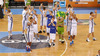 Finnish players celebrate their victory after end of the FIBA European basketball championships 2013 match of second round between Finland and Slovenia. Match between Finland and Slovenia was played on Monday, 16th of September 2013 in Stozice arena in Ljubljana, Slovenia.
