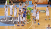 Finnish players celebrate their victory after end of the FIBA European basketball championships 2013 match of second round between Finland and Slovenia. Match between Finland and Slovenia was played on Monday, 16th of September 2013 in Stozice arena in Ljubljana, Slovenia.
