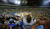 Finnish fans cheering for their team during FIBA European basketball championships 2013 match of second round between Finland and Slovenia. Match between Finland and Slovenia was played on Monday, 16th of September 2013 in Stozice arena in Ljubljana, Slovenia.
