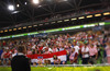 Croatian fans during FIBA European basketball championships 2013 half final match between Croatia and Lithuania. Half final match of FIBA European basketball championships 2013 between Croatia and Lithuania was played on Friday, 20th of September 2013 in Stozice arena in Ljubljana, Slovenia.
