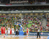 Croatian fans high up in arena Stozice with political statement against Cyrillic signs in city of Vukovar, Croatia, during FIBA European basketball championships 2013 half final match between Croatia and Lithuania. Half final match of FIBA European basketball championships 2013 between Croatia and Lithuania was played on Friday, 20th of September 2013 in Stozice arena in Ljubljana, Slovenia.
