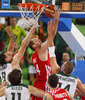 Luka Zoric (no.14) of Croatia scoring during FIBA European basketball championships 2013 half final match between Croatia and Lithuania. Half final match of FIBA European basketball championships 2013 between Croatia and Lithuania was played on Friday, 20th of September 2013 in Stozice arena in Ljubljana, Slovenia.
