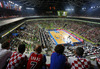Croatian fans during FIBA European basketball championships 2013 half final match between Croatia and Lithuania. Half final match of FIBA European basketball championships 2013 between Croatia and Lithuania was played on Friday, 20th of September 2013 in Stozice arena in Ljubljana, Slovenia.
