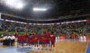 Players of France and Spain before start of the FIBA European basketball championships 2013 half final match between France and Spain. Half final match of FIBA European basketball championships 2013 between France and Spain was played on Friday, 20th of September 2013 in Stozice arena in Ljubljana, Slovenia.
