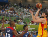 Marc Gasol (no.13) of Spain (R) shooting over Boris Diaw (no.13) of France (L) during FIBA European basketball championships 2013 half final match between France and Spain. Half final match of FIBA European basketball championships 2013 between France and Spain was played on Friday, 20th of September 2013 in Stozice arena in Ljubljana, Slovenia.
