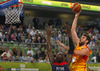 Marc Gasol (no.13) of Spain (R) shooting over Johan Petro (no.7) of France (L) during FIBA European basketball championships 2013 half final match between France and Spain. Half final match of FIBA European basketball championships 2013 between France and Spain was played on Friday, 20th of September 2013 in Stozice arena in Ljubljana, Slovenia.

