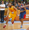 Sergio Rodriguez (no.6) of Spain (L) and Antoine Diot (no.6) of France (R) during FIBA European basketball championships 2013 half final match between France and Spain. Half final match of FIBA European basketball championships 2013 between France and Spain was played on Friday, 20th of September 2013 in Stozice arena in Ljubljana, Slovenia.
