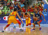 Tony Parker (no.9) of France (R) and Ricky Rubio (no.9) of Spain (L) during FIBA European basketball championships 2013 half final match between France and Spain. Half final match of FIBA European basketball championships 2013 between France and Spain was played on Friday, 20th of September 2013 in Stozice arena in Ljubljana, Slovenia.
