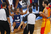Tony Parker (no.9) of France upset at referees decision after foul on him during FIBA European basketball championships 2013 half final match between France and Spain. Half final match of FIBA European basketball championships 2013 between France and Spain was played on Friday, 20th of September 2013 in Stozice arena in Ljubljana, Slovenia.
