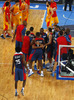 French players celebrate their victory after end of the FIBA European basketball championships 2013 half final match between France and Spain. Half final match of FIBA European basketball championships 2013 between France and Spain was played on Friday, 20th of September 2013 in Stozice arena in Ljubljana, Slovenia.
