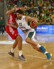 Linas Kleiza (no.11) of Lithuania (R) attacking during FIBA European basketball championships 2013 half final match between Croatia and Lithuania. Half final match of FIBA European basketball championships 2013 between Croatia and Lithuania was played on Friday, 20th of September 2013 in Stozice arena in Ljubljana, Slovenia.
