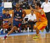Tony Parker (no.9) of France (L) and Jose Calderon (no.8) of Spain (R) during FIBA European basketball championships 2013 half final match between France and Spain. Half final match of FIBA European basketball championships 2013 between France and Spain was played on Friday, 20th of September 2013 in Stozice arena in Ljubljana, Slovenia.
