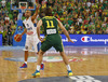Tony Parker (no.9) of France (L) and Linas Kleiza (no.11) of Lithuania (R) during FIBA European basketball championships 2013 final match between France and Lithuania. Final match of FIBA European basketball championships 2013 between France and Lithuania was played on Sunday, 22nd of September 2013 in Stozice arena in Ljubljana, Slovenia.
