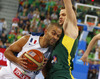 Tony Parker (no.9) of France (L) attacking next to Renaldas Seibutis (no.10) of Lithuania (R) during FIBA European basketball championships 2013 final match between France and Lithuania. Final match of FIBA European basketball championships 2013 between France and Lithuania was played on Sunday, 22nd of September 2013 in Stozice arena in Ljubljana, Slovenia.
