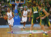 Tony Parker (no.9) of France leading his team to attack during FIBA European basketball championships 2013 final match between France and Lithuania. Final match of FIBA European basketball championships 2013 between France and Lithuania was played on Sunday, 22nd of September 2013 in Stozice arena in Ljubljana, Slovenia.
